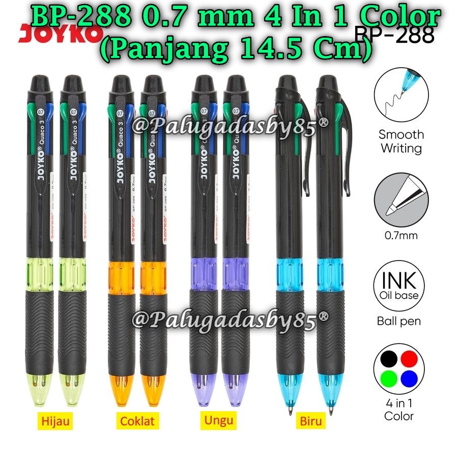 

(1 Pak/12) GROSIR Bolpen JOYKO BP-288 Quaco 3 0.7 4 Warna Ball Pen Pulpen Pena Joyko BP-288 (Pak/12)