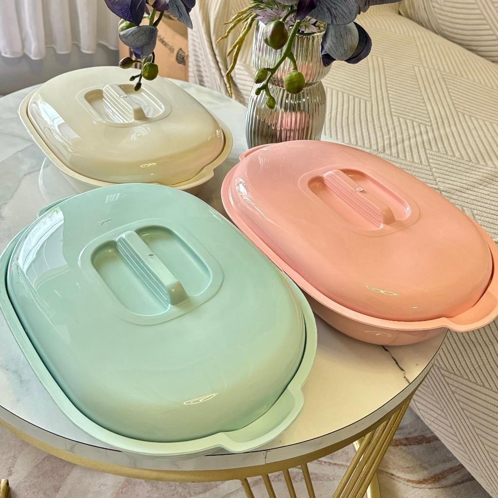 12 PCS Lusinan Set Basi Tutup Prasmanan Jumbo Wadah Sayur Sop Plastik Oval Clio Marjan 3121