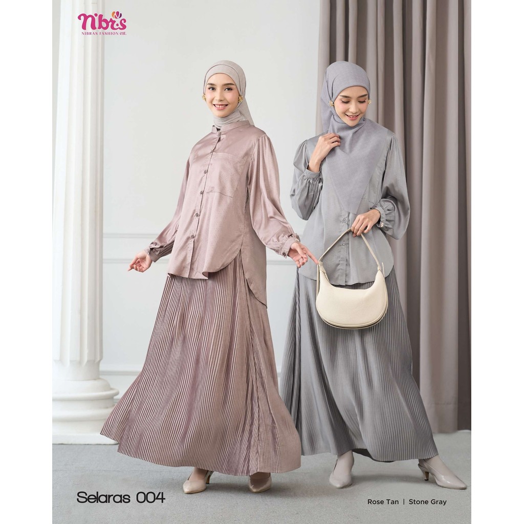 Nibras Setelan Blouse Rok Simple Bahan Satin Selaras 004 Setelan Elegan Wanita By Nibras