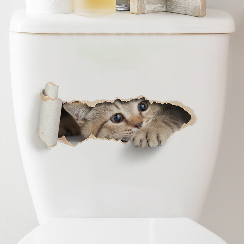 

Torn Peeping Kitten Toilet Sticker 3D Effect Bathroom Toilet Seat Waterproof Sticker Self-Adhesive