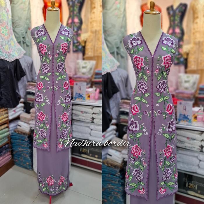 Bahan kebaya bordir suji khas bukittinggi - lilac