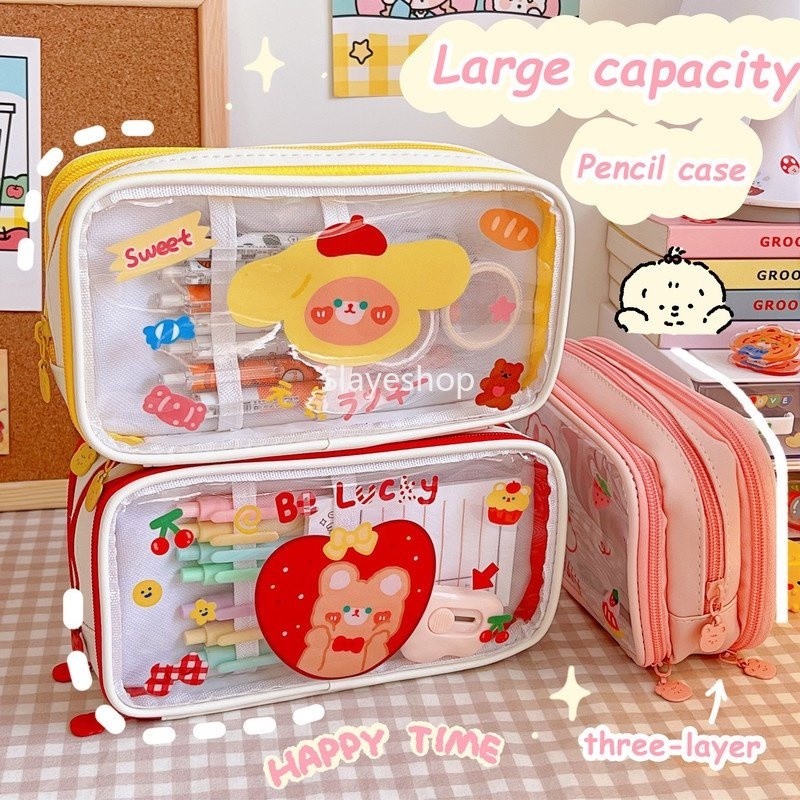 

7.7 promo Kotak Pensil Bening 3 in 1 Motif Bear Bunny Lucu