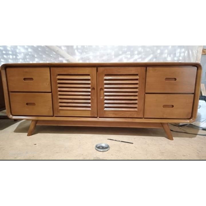 Bufet Meja TV Minimalis Kayu Jati Model Retro 4 Laci TERBARU/furniture rumah/meja tv plastik/rak tv 