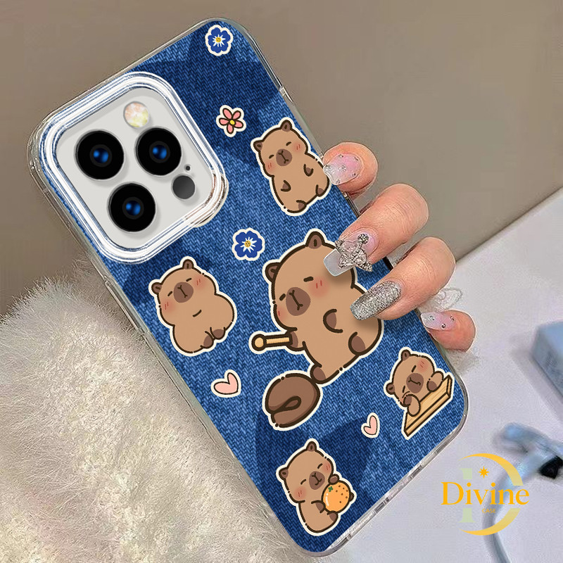 Casing IPhone Kapibara mengetuk ikan kayu Case IMD Hologram Feather Case untuk IPhone 11 12 13 14 15