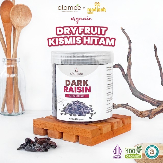 

ALAMEE Dark Raisin Cemilan Buah Sehat Kismis Hitam Manis Dried Fruit Black Raisin PREMIUM 250gr madinah