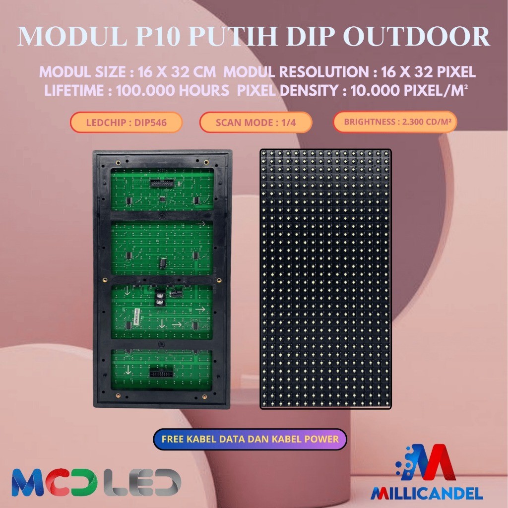 PANEL MODUL MODULE LED P10 PUTIH DIP 6 BAUT OUTDOOR