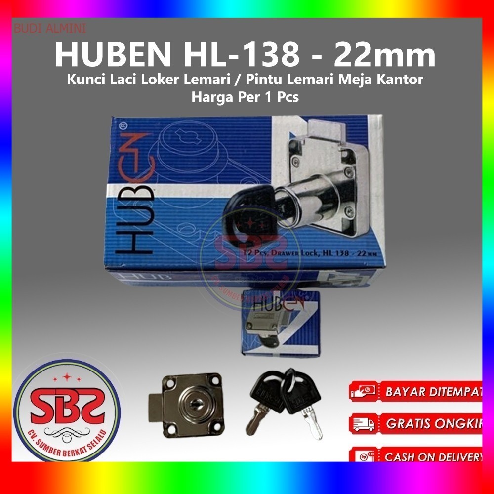 HUBEN HL-138 Kunci Laci Huben Lubang 22mm - Drawer Lock HL138-22 mm-Kunci Lemari Kunci Loker Drawer
