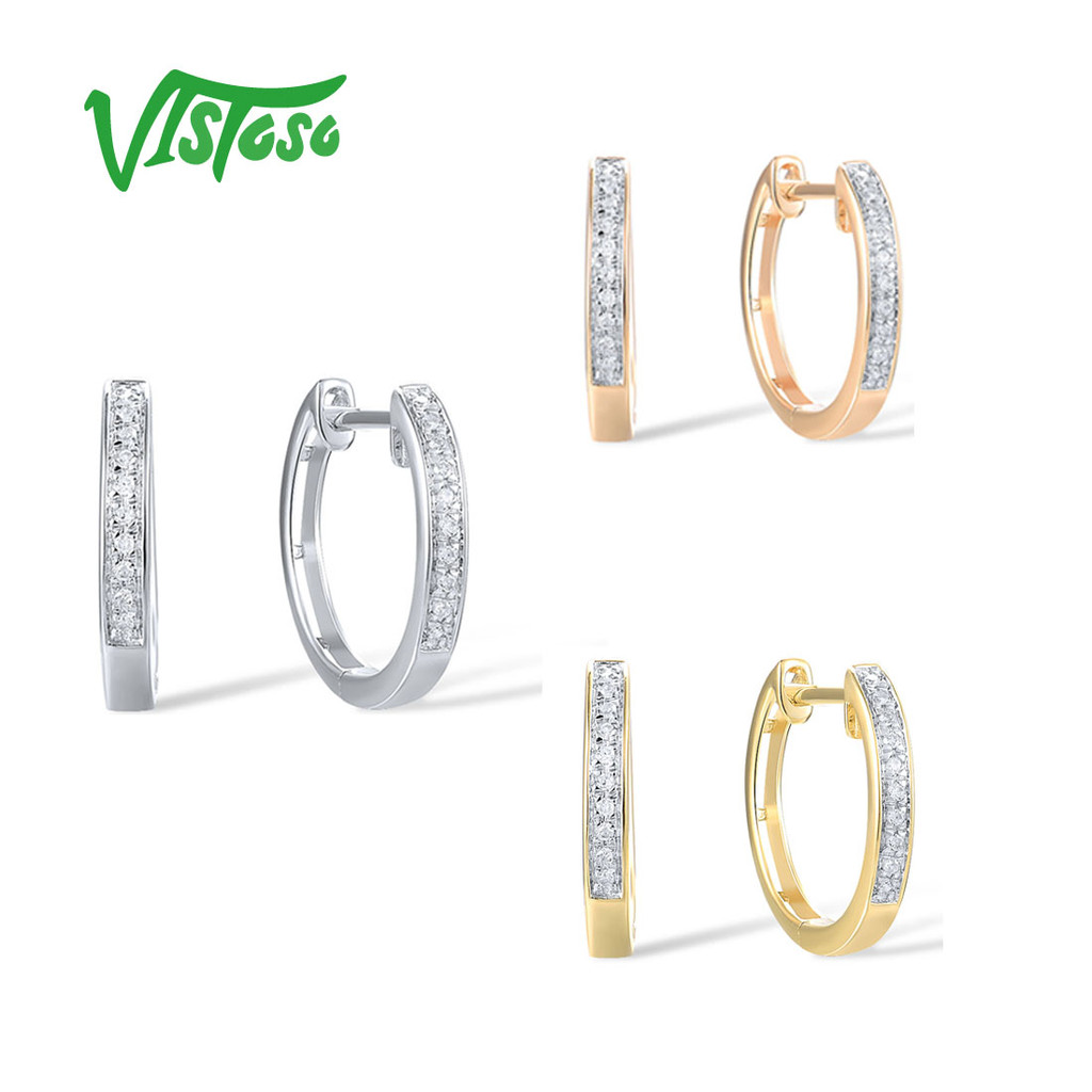 VISTOSO 14K 585 White/Yellow/Rose Gold Earrings For Lady Sparkling Diamond Classic Earrings Wedding 