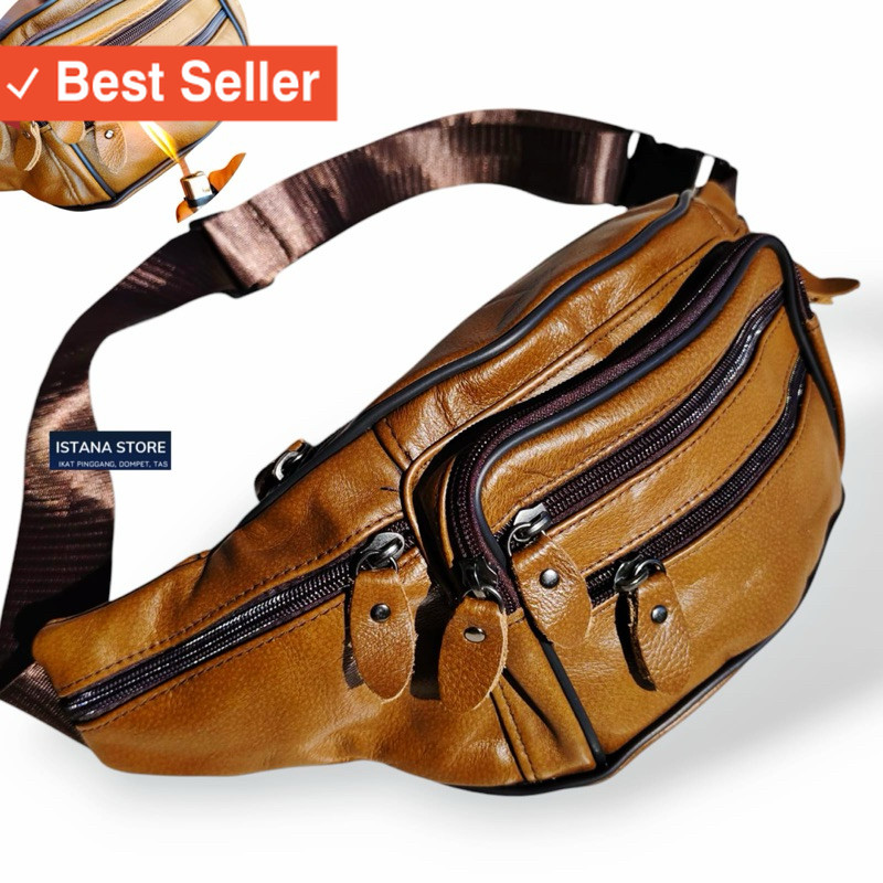 TERMURAH / Terbaru Tas Waistbag Kulit Asli. Tas Pria Selempang Full Kulit Tas Viral Wb