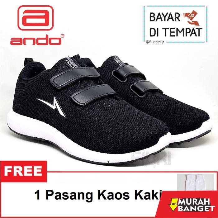 FIURI - ANDO - SIP 21 VIANY VELCRO 29-40 HITAM PUTIH - Sepatu Kets Anak Perempuan Cewek - Sneakers A