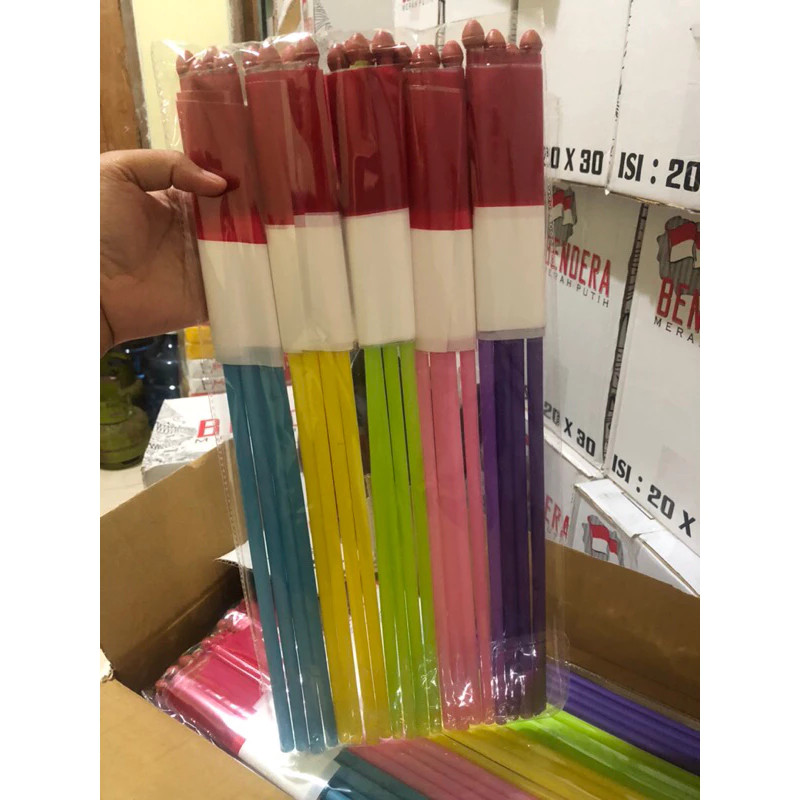 EXD Bendera merah putih GAGANG 20pc / bendera plastik / bendera Indonesia / MAINAN