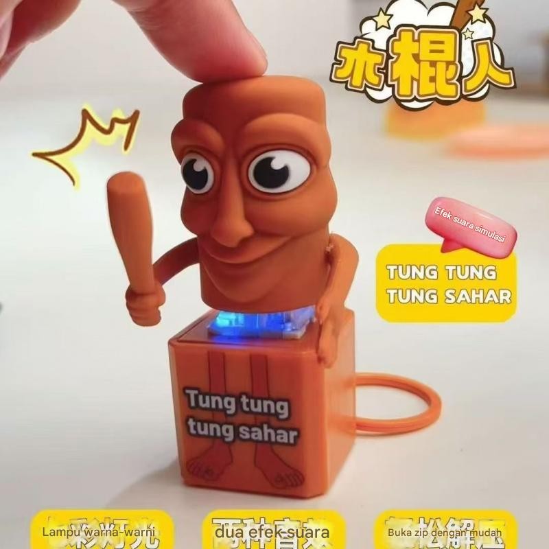 Gantungan Kunci/Patung Klasik Gunung dan Laut Fantasi Manusia Tongkat Kayu Model Boneka Tungtungtung