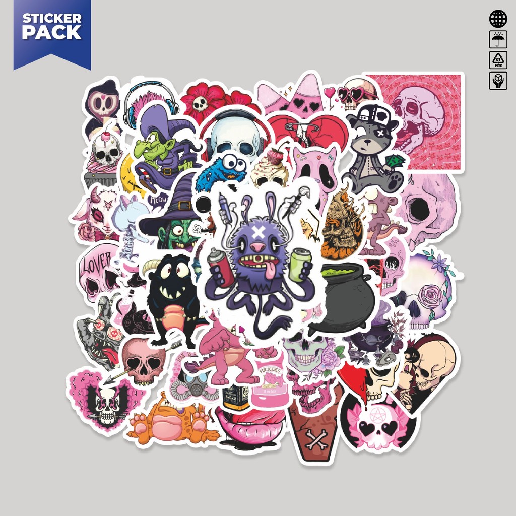 

[100PCS]Stiker Pack Stiker Skull [Tengkorak] 2 Aesthetic Vinyl Anti Air Dekorasi Sticker Laptop Buku Journal Koper Helm Casing HP Gitar Helm Skateboard