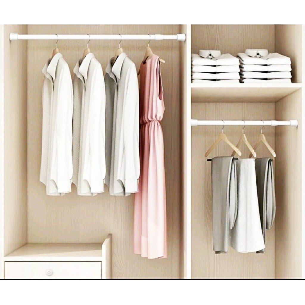 KENDI HOME SIDOARJO Tiang Shower Gorden Horden Jendela Gantungan Jemuran Baju Tanpa Bor Paku Besi Fl
