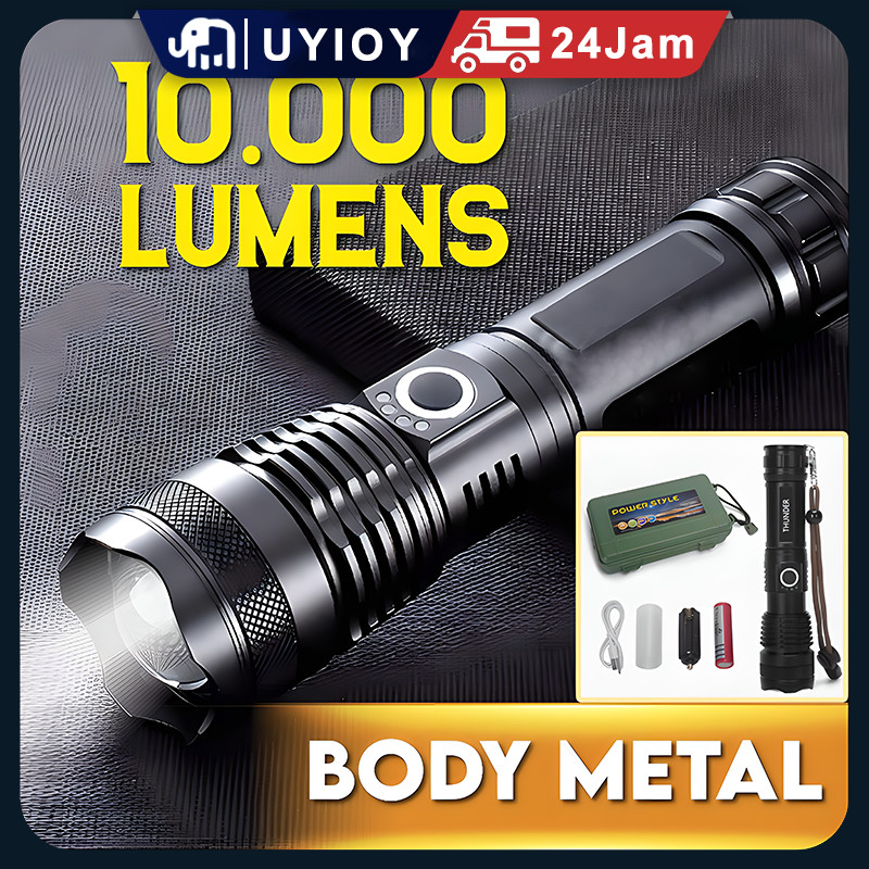 Senter LED Super Terang XHP50 10000 Lumens Lampu SWAT Jarak Jauh Waterproof