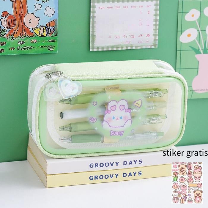 

[New Arrival] Tas PenaTempat Pencil Tas Pensil kotak pensil aesthetic tempat alat tulis Bahan PVC berkapasitas besar dengan stiker gratis - HIJAU