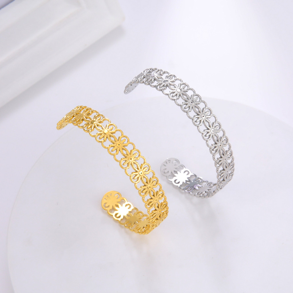 Gelang perhiasan grosir versi Korea stainless steel bunga matahari pembukaan gelang temperamen serba