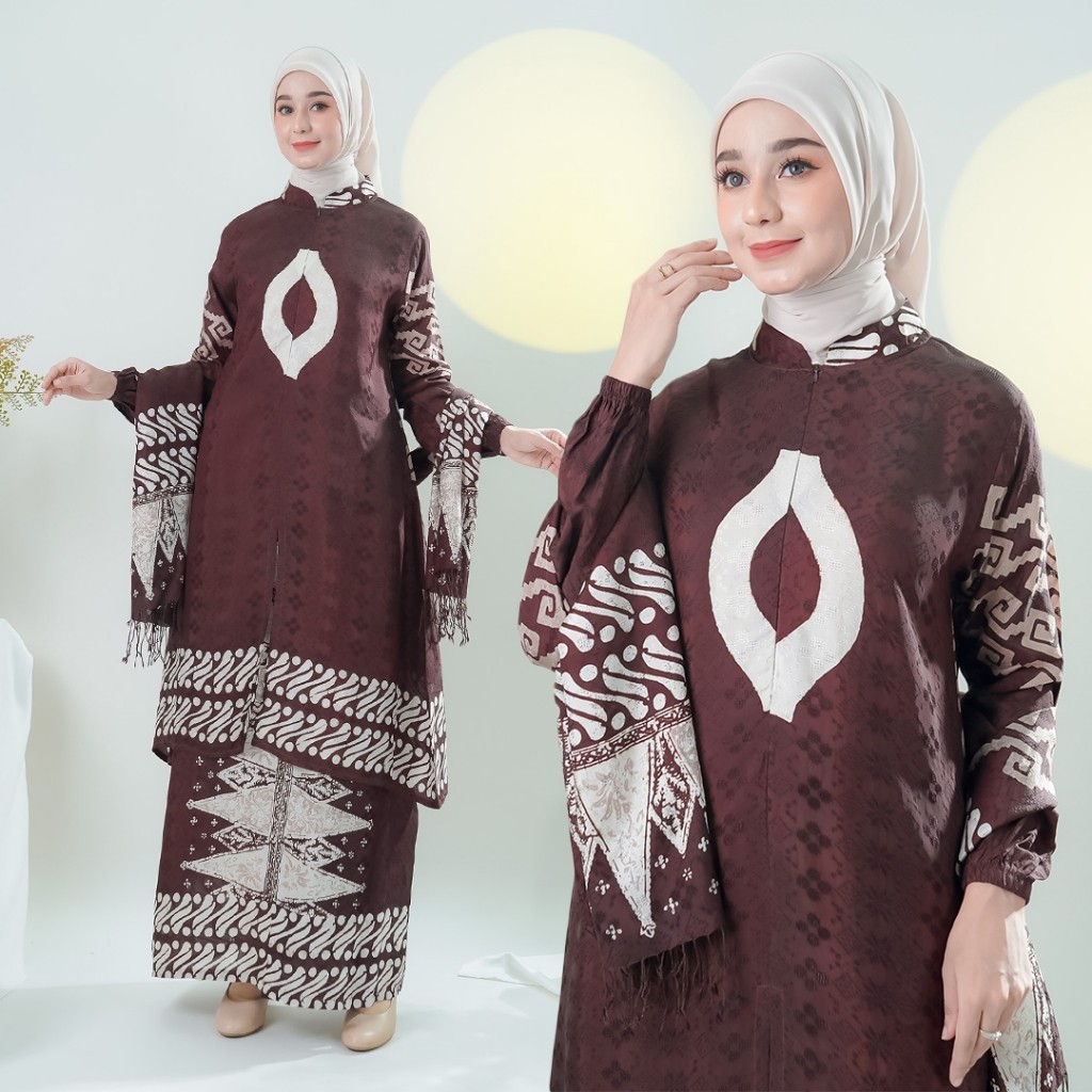 ISTARAYA Setelan Wanita + Selendang Kekinian Gamis Batik Super Mewah Gamis Pesta Super Mewah Gamis L
