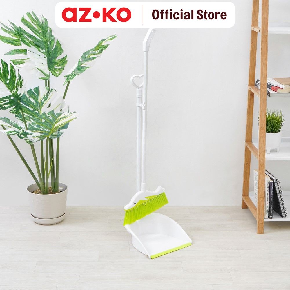 AZKO Proclean Dolphin Sapu Dan Pengki - Hijau/Putih Floor Broom Set Sapu Dan Serokan Sapu Serbaguna 