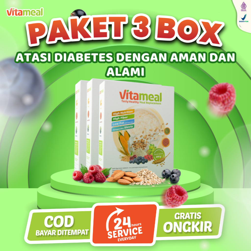 

[Paket 3 Box] VITAMEAL SEREAL GANDUM SEHAT PENUH NUTRISI RENDAH GULA 100% ORIGINAL KUAT DIABETES HIPERTENSI KESEHATAN TUBUH FITAMIL HERBAL