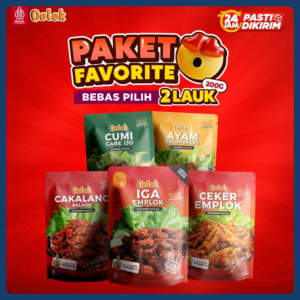 

Oelek Paket Favorite 2 Bebas Pilih / Iga Emplok / Cakalang Balado / Cumi Cabe Ijo / Ayam Kecombrang / Lauk Siap Saji