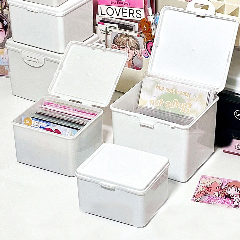 

White Kpop Photocard Storage Box Idol Cards Photos Collection Box Jewelry Container ID Card Organizer Desktop Supplies