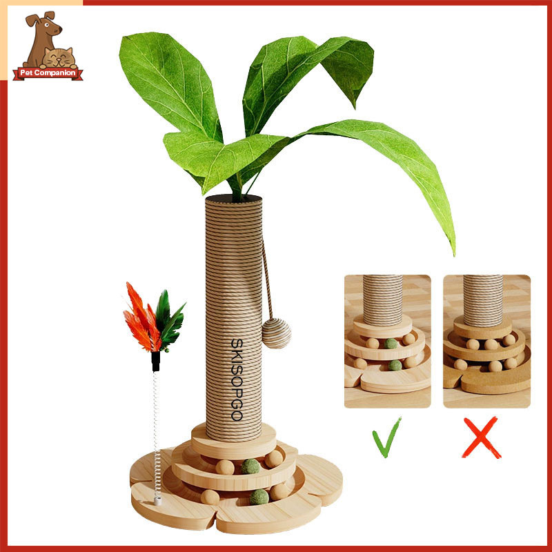 NEW 4in1 Tiang Cakaran Kucing Kayu Solid Bola Interaktif Cakaran Kucing Tiang Garukan Cat