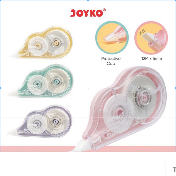 

( 1 PACK ) Pita Koreksi Correction Tape Joyko CT-522PTL Pastel Color 1 PACK ISI 12 BIJI