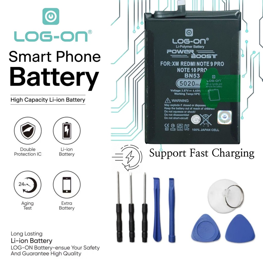 Baterai Log On BN53 Untuk Xiaomi Redmi Note 9 Pro / Note 10 Pro 4G BN-53 Power Boost - Kapasitas 502