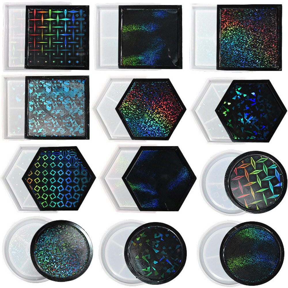 

Holographic Light and Shadow Coaster Silicone Molds Laser Round Cup Pad Tray Epoxy Resin Mould for DIY Epoxy Resin Table Decor
