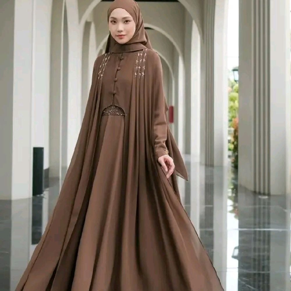 HANEEN ABAYA Bahan Ceruty Baby Doll Plus Payet Swarovski Detail Produk Outer Terpisah Kancing Outer 
