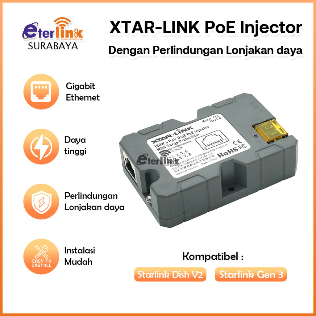 STARLINK ETHERNET ADAPTER / LAN / RJ45 Starlink PoE Injector 12V-48V/3A 150W Paket Internet 150W PoE