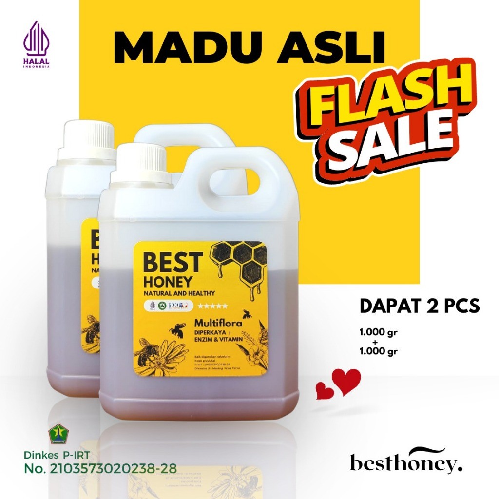 

Best Honey Madu Asli Paket Bundling Madu Multiflora Original 1kg & 1kg (2pcs)