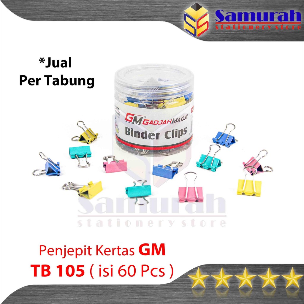 

Binder Clip 105 Gadjah Mada Warna Pastel ( Box ) isi 60 pcs / GM TB 105 Lebar 15 mm