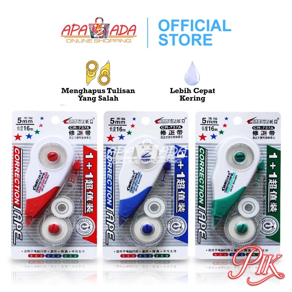 

Apazada Correction Tape 16m Reffilable + Refill / Cortape / Corection Tape Tipex / Tipex Roll / Correction Tape / Tip-Ex Kertas / Tipe-X MT-737A