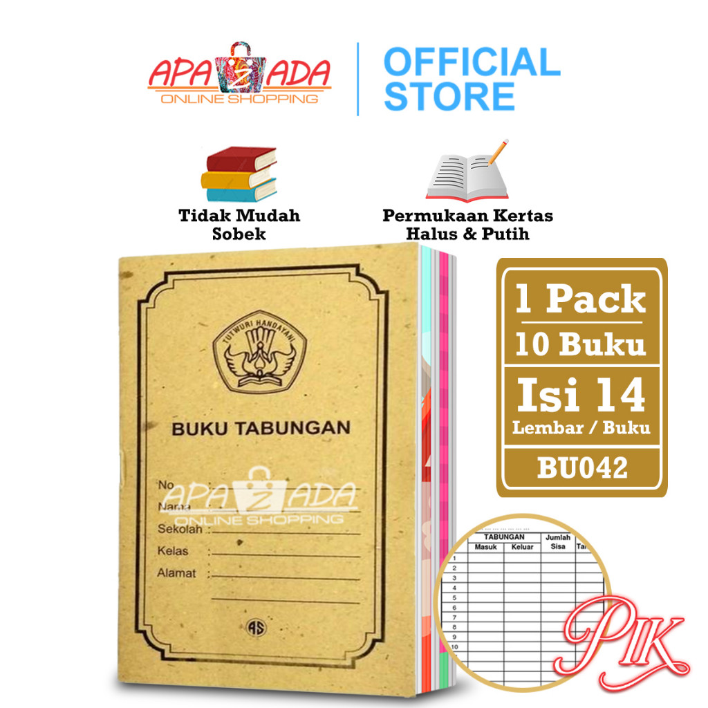 

Apazada Buku Tabungan Anak Isi 14 Lembar [1 Pack - 10 Pcs Buku] / Buku Tabungan Sekolah BU042