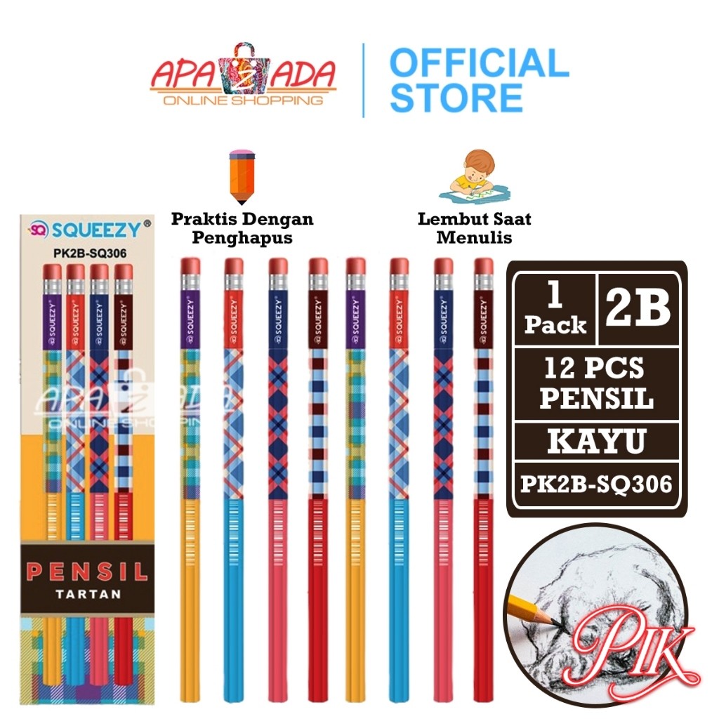 

Pensil 2B [1 Pack - 12 Pcs Pensil] / Pencil Squeezy / Pensil Kayu Murah / Pensil Fancy PK2B-SQ306