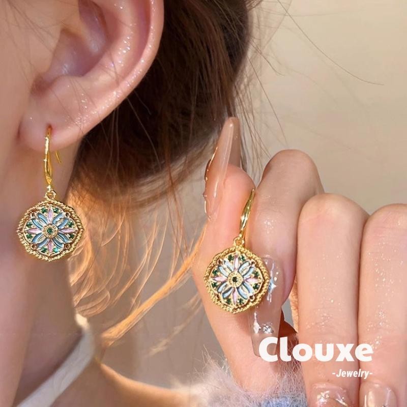 [Clouxe] Anting Gambar Lukis Mawar Monet Retro Berwarna Warni Serbaguna Berkelas F208