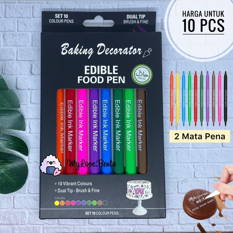 

10 Pcs - Edible Food Pen Untuk Makanan Kue Roti Cookiee Baking Decoration Pulpen Dekorasi Makanan