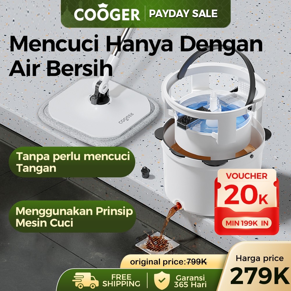 COOGER Alat Pel Lantai Panda 2in1 Single Spin Mop DAPAT 2 Kain Refill- Spin Mop Putar 360 Derajat, A