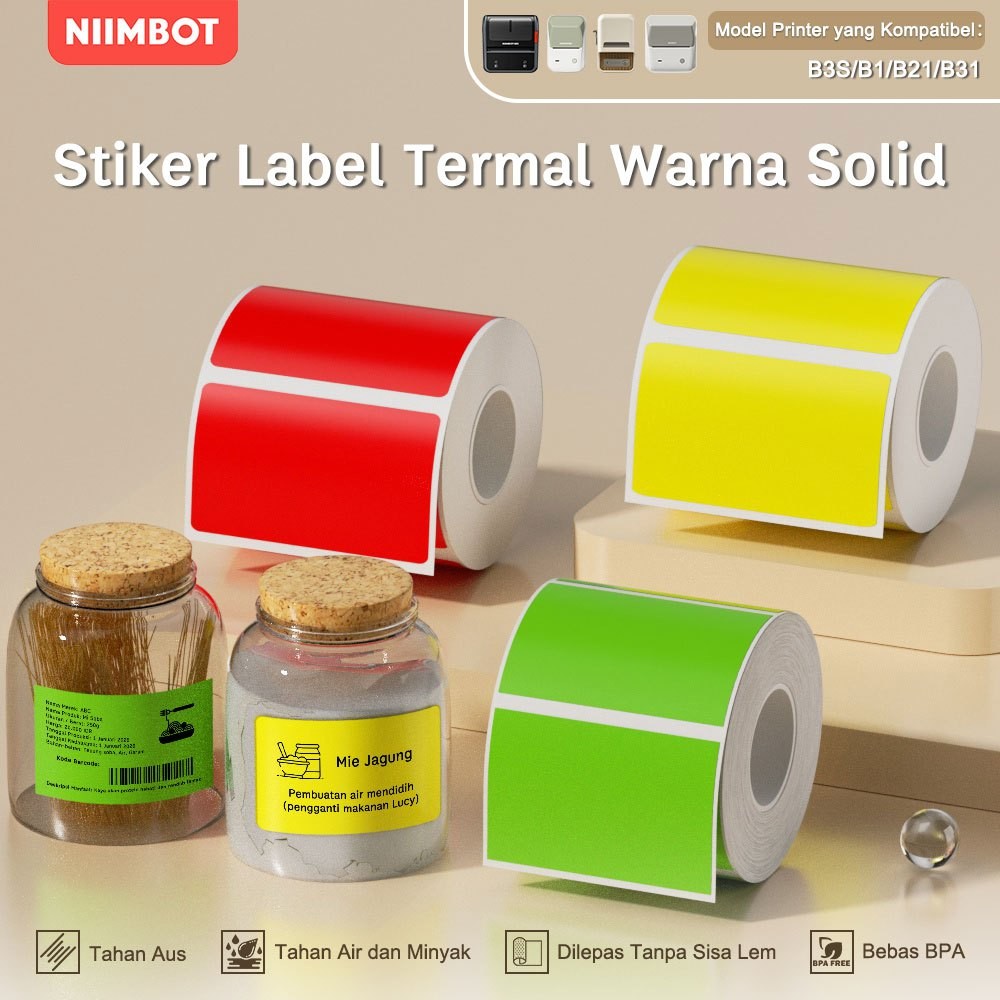 

KAYDEN STORE NIIMBOT B21/B3S/B1/B203 Kertas Label Warna Murni Barcode Harga Ukuran Nama Anti Air Anti Minyak