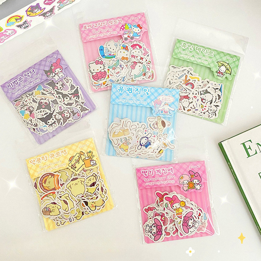 

100PCS Sanrio Stickers Set Hello Kitty My Melody Cinnamoroll Kawaii Decals for Laptop Luggage Notebook Kids Toys Gifts