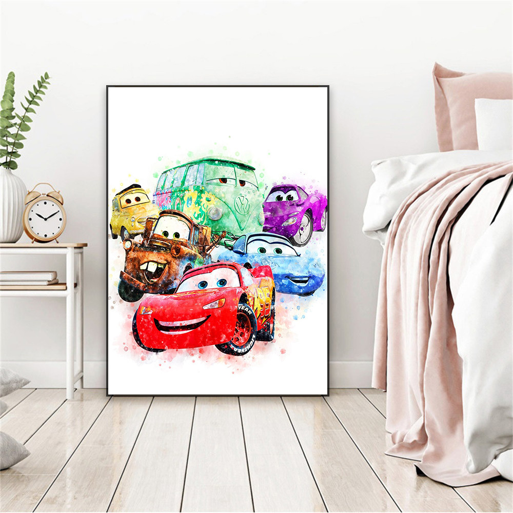 

Disney Cars Movie Watercolor Prints Nursery Wall Decoration Poster Cartoon Oil Painting Canvas Painting Playroom Bedroom Decor