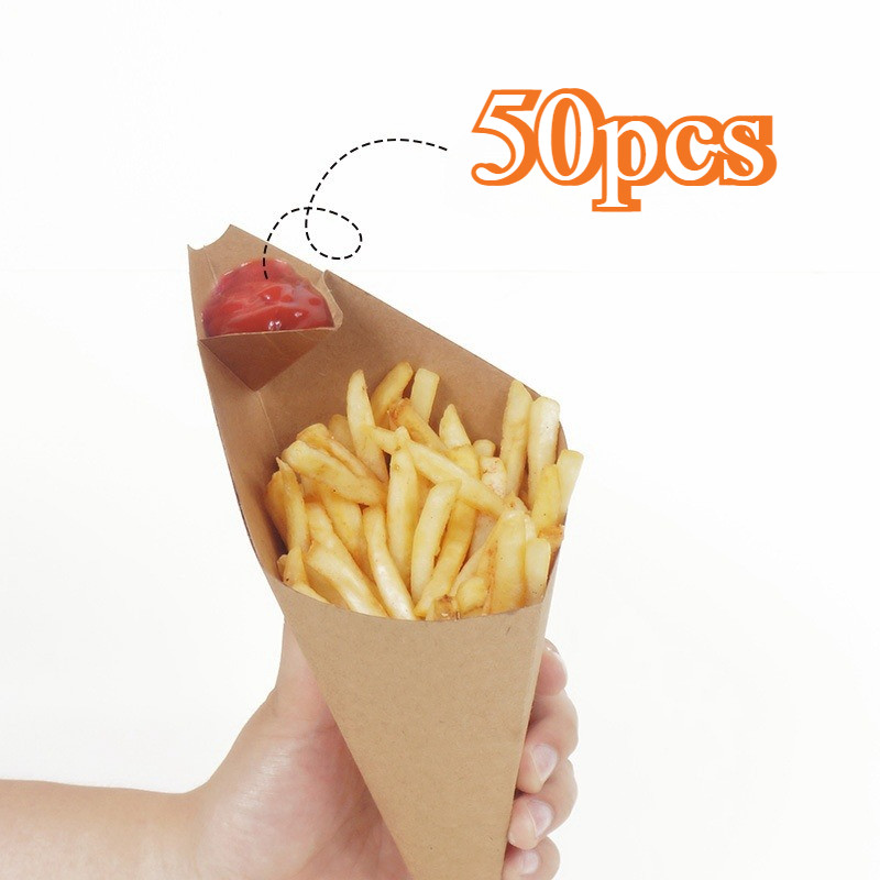 

50pcs Kemasan Makanan Food Grade Tray Kentang Goreng Anti Tumpah untuk Usaha Gorengan Takeaway