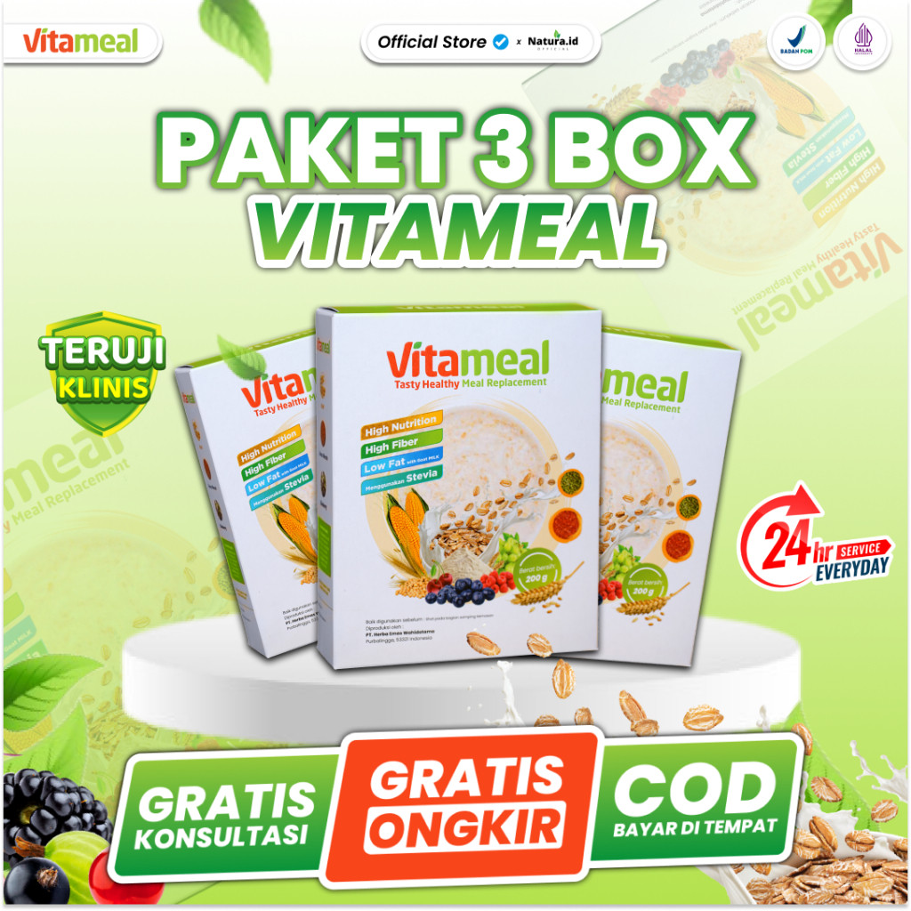 

[ ORIGINAL ] PAKET 3 BOX VITAMEAL Sereal atasi Gula Darah Diabetes Kolesterol Asam Lambung Gerd