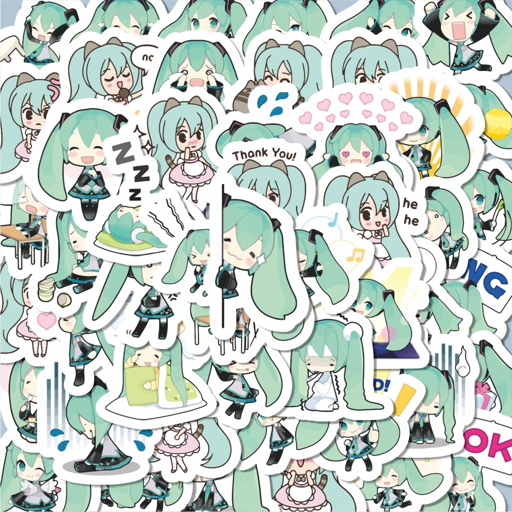 

100PCS Lucu Sticker Kartun Hatsune Miku Stiker Aesthetic Stiker Anti Air Stikers Berperekat Waterproof sticker decal buat Motor Helm Buku Journal Koper Casing HP Laptop Botol Minum Hadiah anak