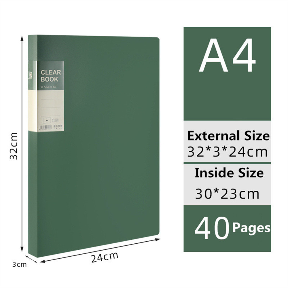 

A4 File Folder Display Book 20/30/40/60 Pages Transparent Insert Paper Document Organizer Bag Office School Supplies