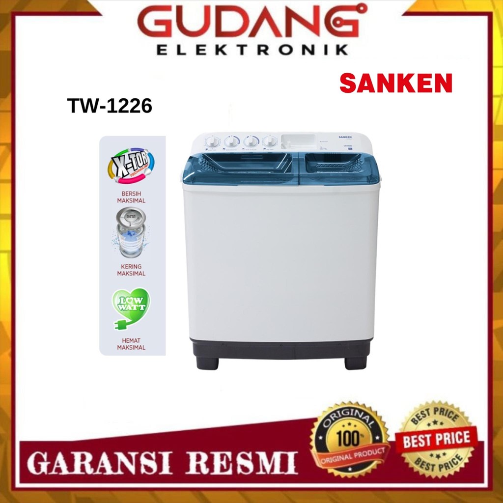 MESIN CUCI SANKEN TW 1226 MESIN CUCI 2 TABUNG 12 KG SANKEN TW1226