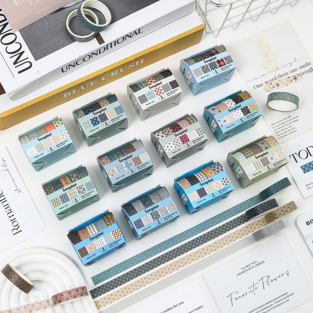

5 Rolls/ 1 Box Washi Tape Masking Tape BLUE SKY PATTERN EDITION Journal Planner Scrapbook