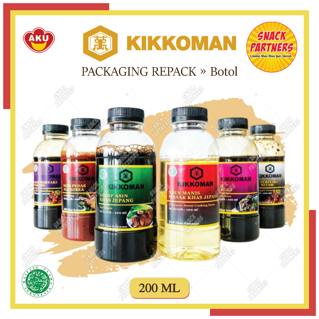

KIKKOMAN Repack Botol 200 ML - Saos Saus Soy Sauce Kecap Asin Jepang Shoyu Yakiniku Black Pepper Teriyaki Garlic Bawang Putih BBQ Bulgogi Gochujang Korea Mirin Manis Sweet Cooking Katsu Takoyaki Okonomiyaki Oyster Tiram Cuka Vinegar